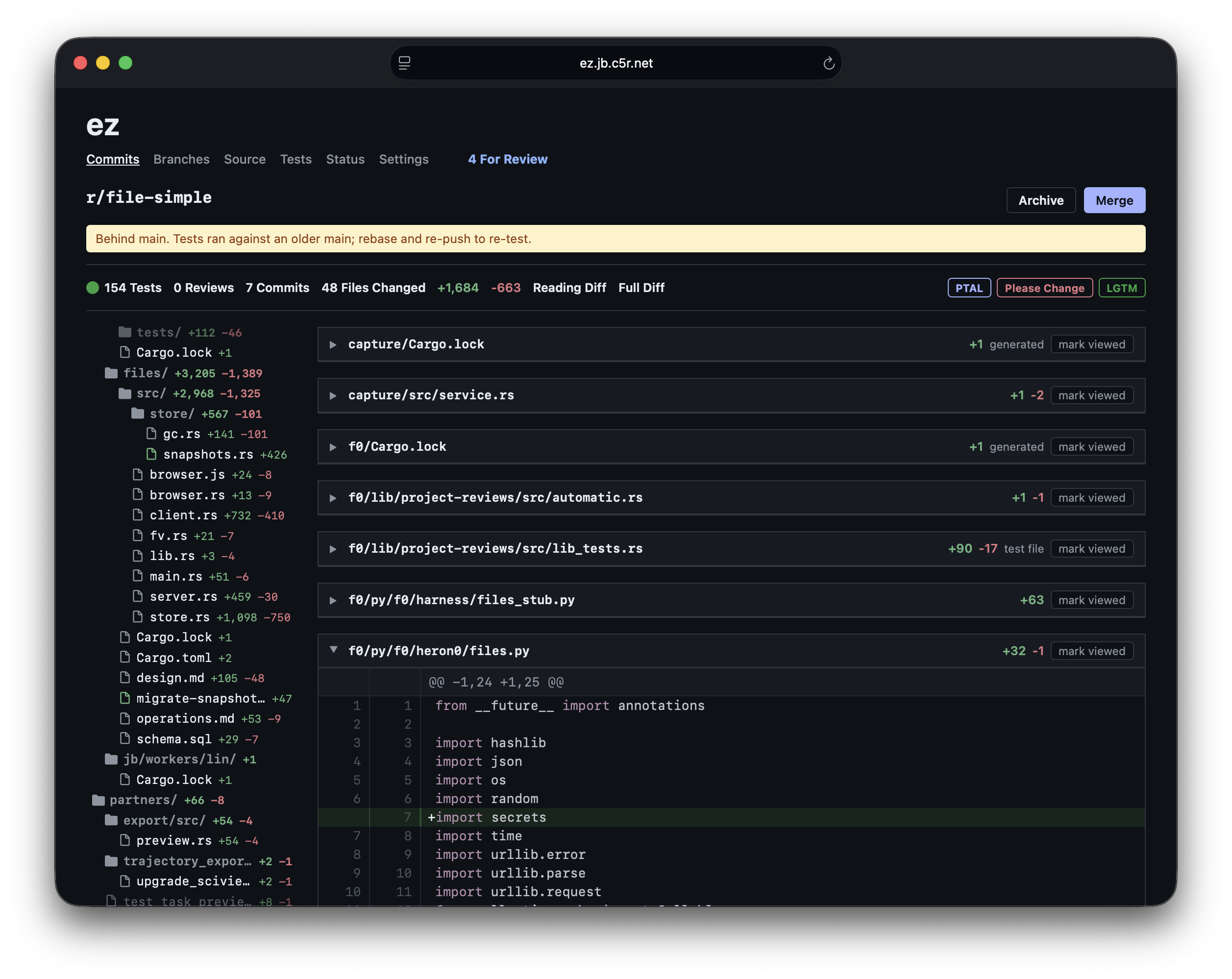 EZ branch review and code diff